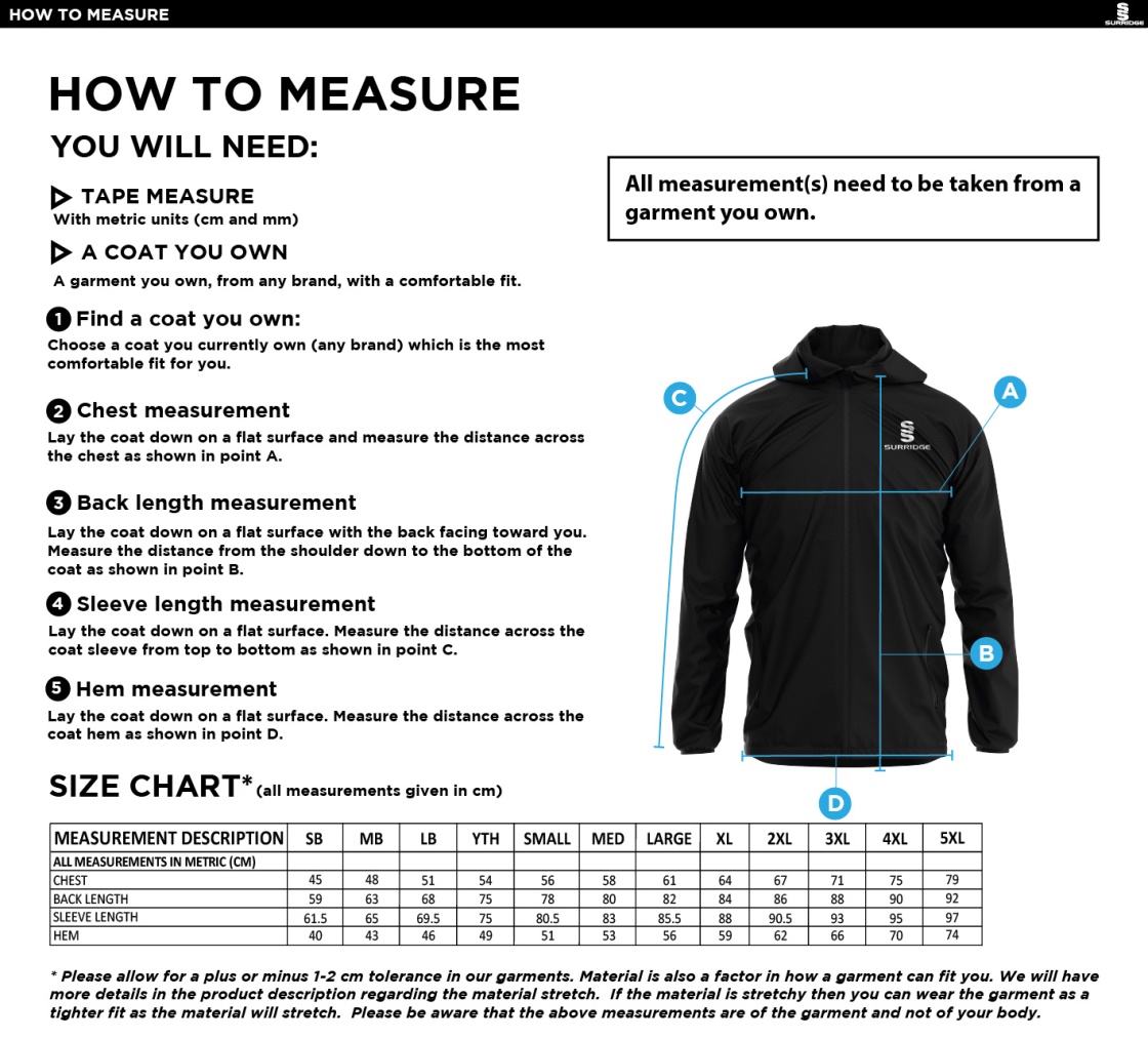 Women's Dual Full Zip Training Jacket : Royal - Size Guide