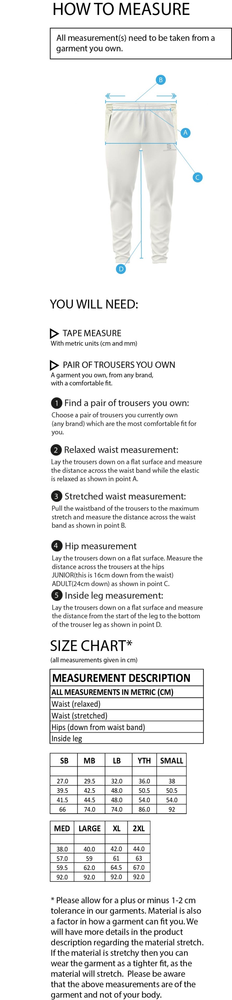 Blade Playing Pant - Navy - Size Guide