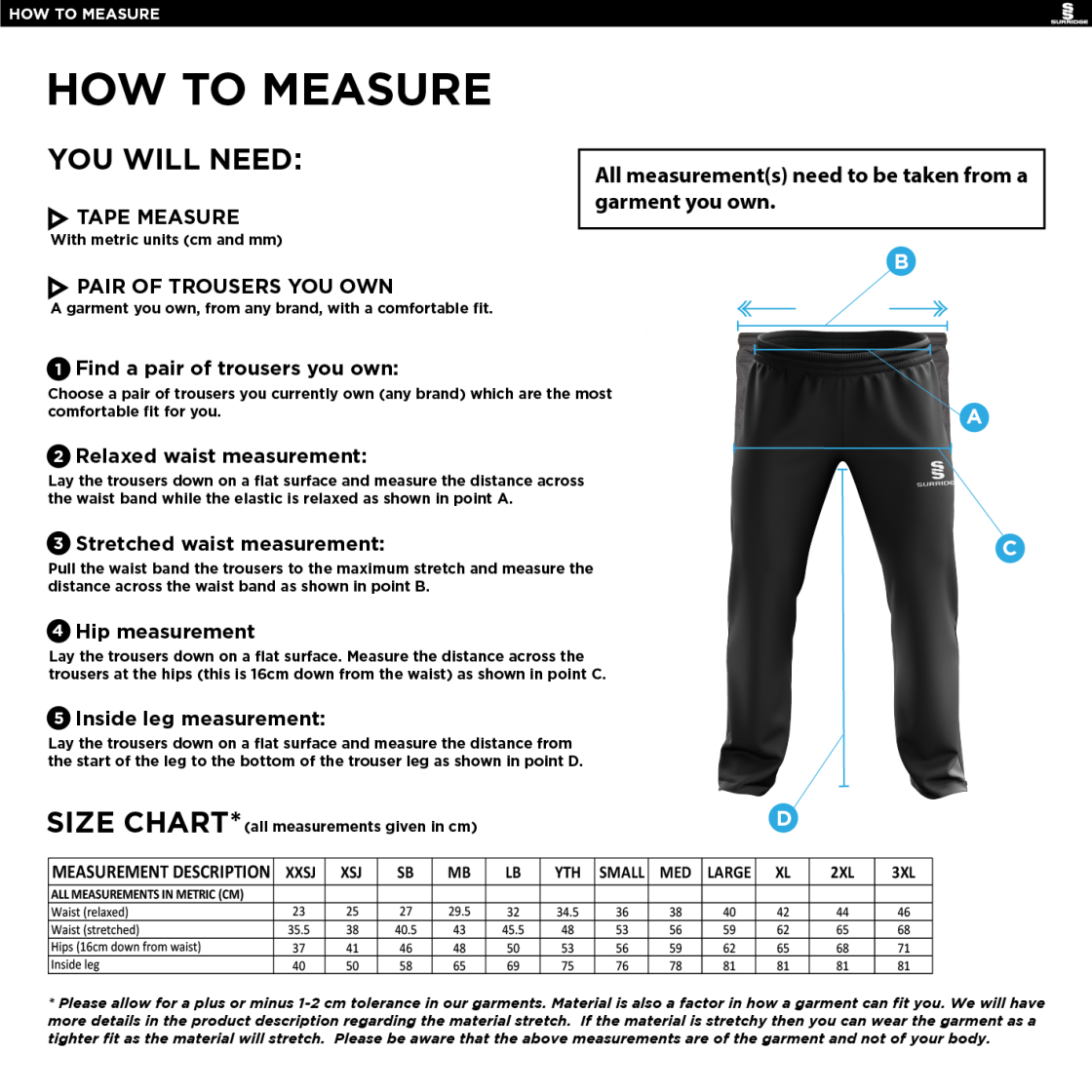 Classic Tracksuit Pant 3/4 Zip Length - Navy - Men's Fit - Size Guide