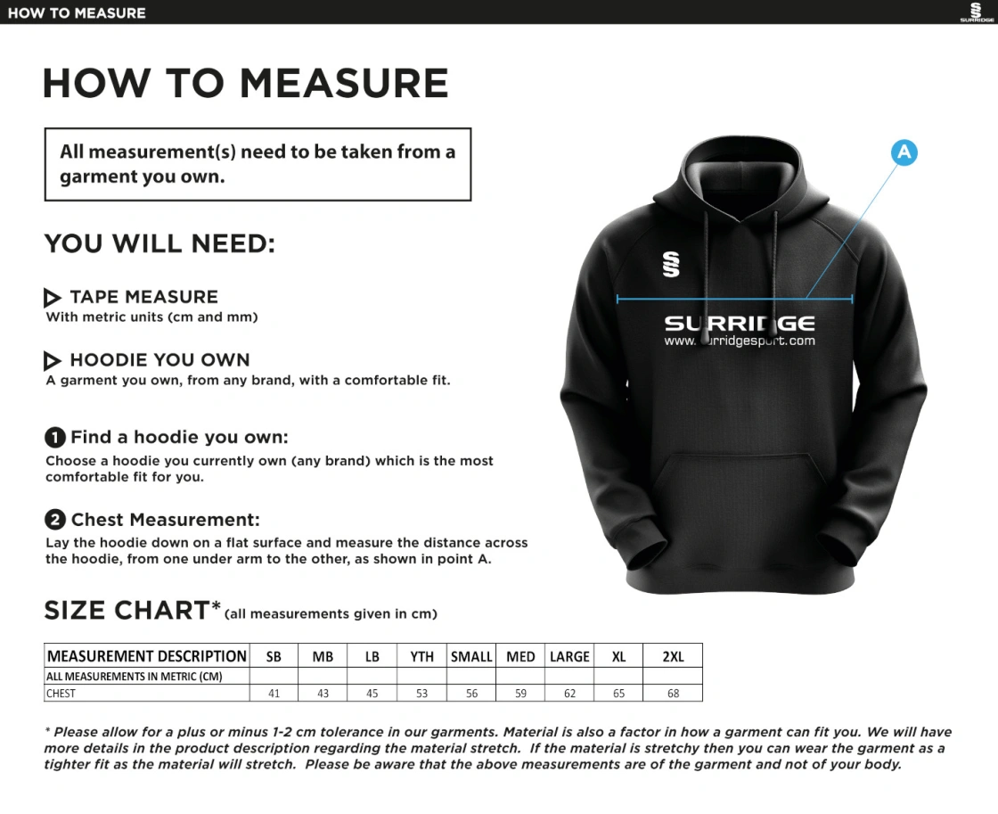 Blade Hoody - Navy / Royal / Amber - Size Guide