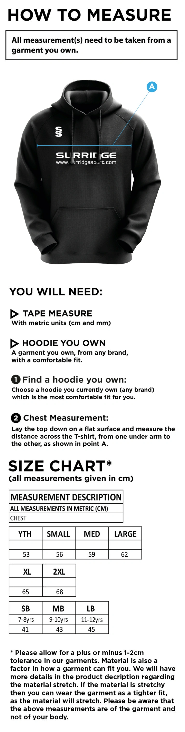 Blade Hoody - Navy / Royal / Amber - Size Guide
