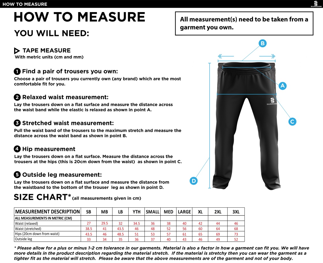 Rip Stop Track Pant - Navy - Size Guide