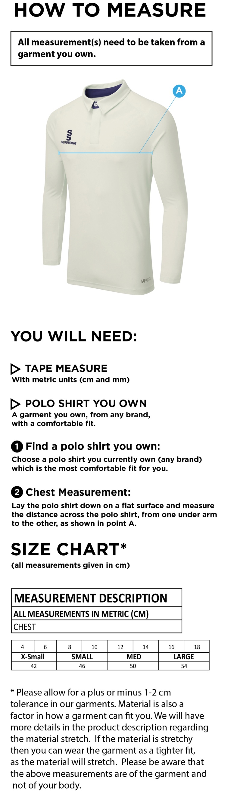 DUAL LONG SLEEVE CRICKET SHIRT - WOMEN'S FIT - Ivory - Size Guide