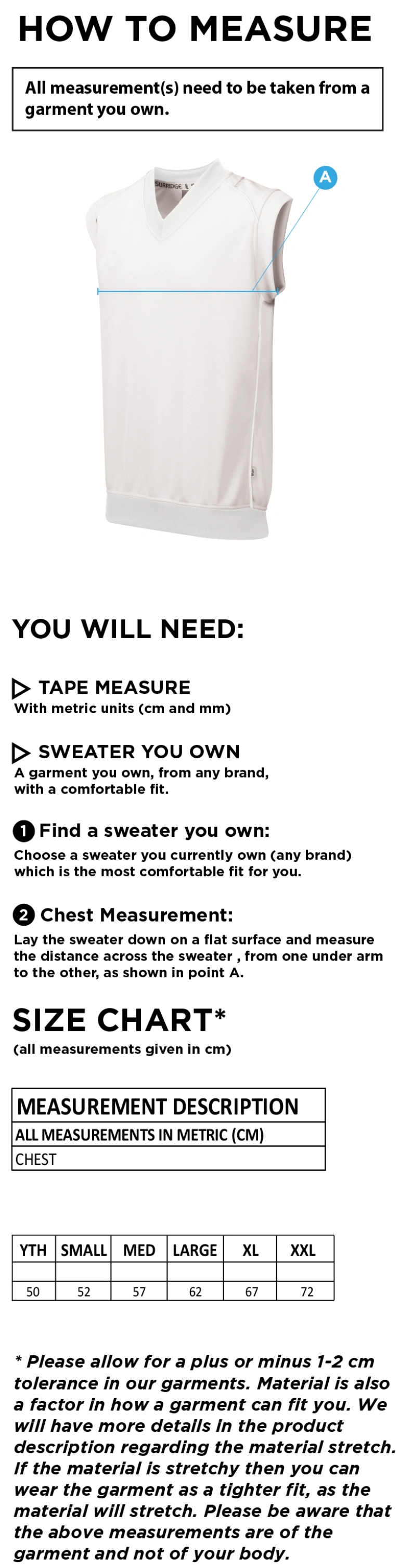 Curve Sleeveless Sweater - Navy Trim - Size Guide