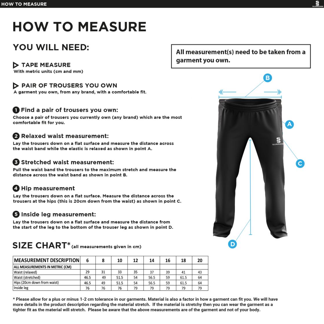 Classic Tracksuit Pant With Thigh Length Zip - Black - Women's Fit - Size Guide