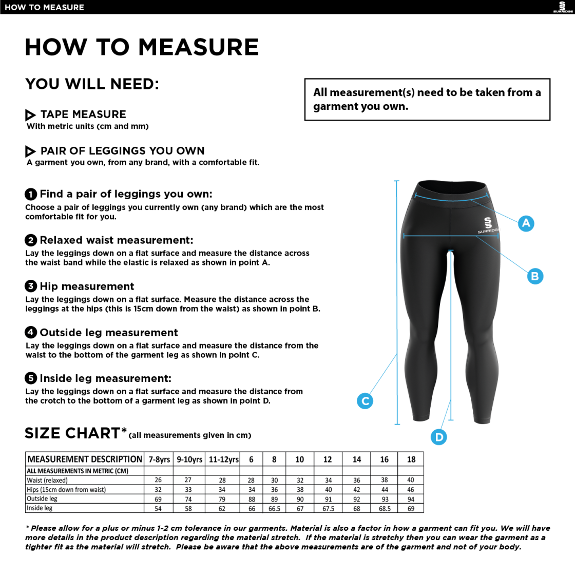 Performance Full Length Leggings - Black - Women's Fit - Size Guide