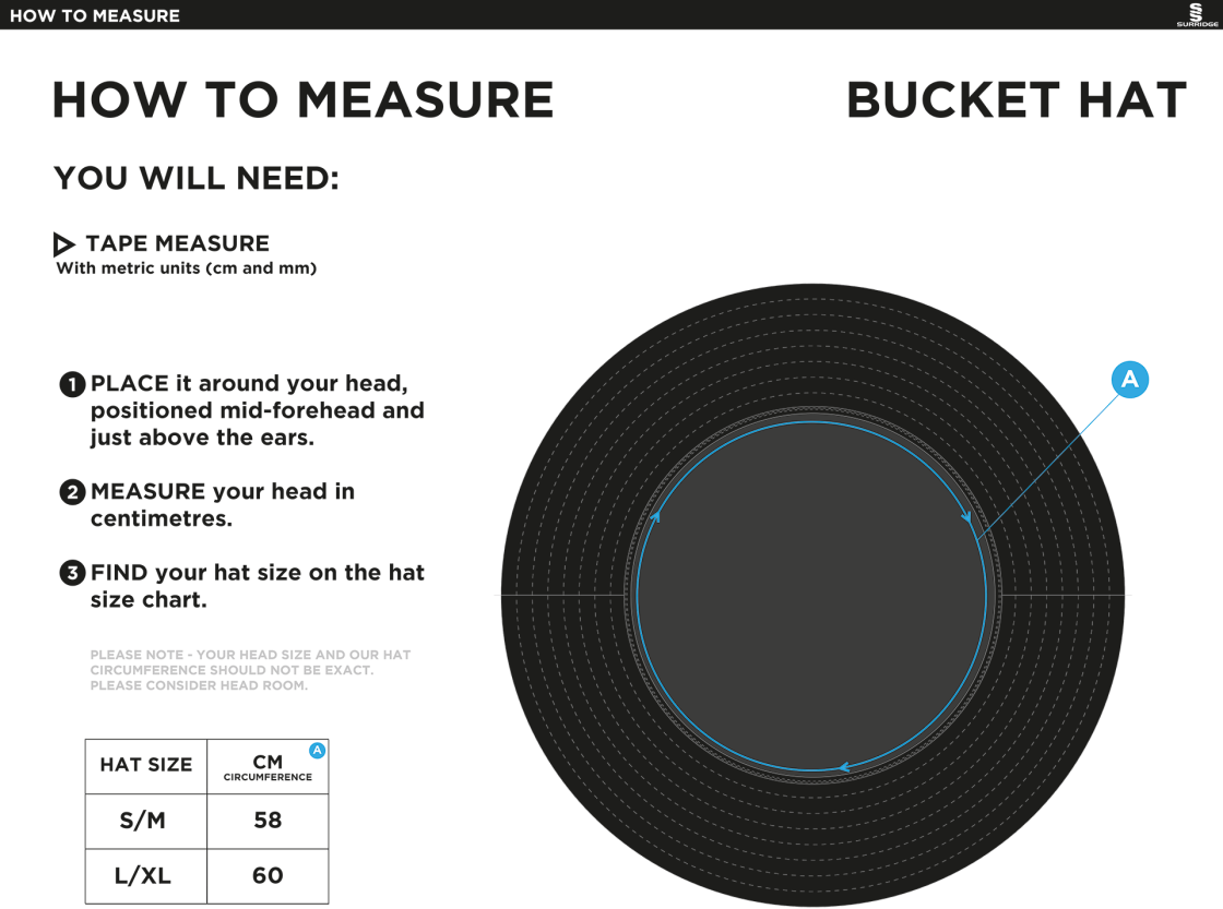 UPPER HAUGH CC Dual Bucket Hat - Navy - Size Guide